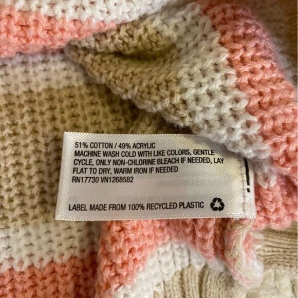 Wild Fable Coral & Tan White Striped Cropped V-Neck Sweater Women's Size M - Picture 5 of 5